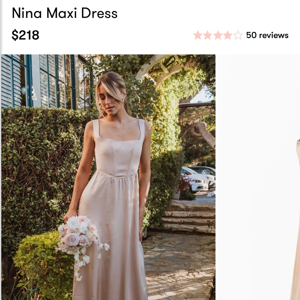 NWOT Show me your mumu Nina Maxi Dress large champagne bridesmaid fabric flaw